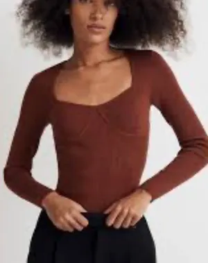 Madewell Brown Ribbed Scoop-Neck Long Sleeve Sweater size XS thumbnail 1