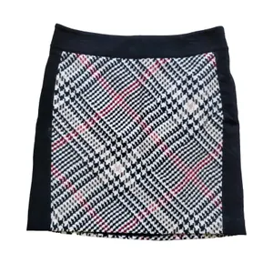 White House Black Market Plaid Skirt Women Size 8 Black Cream Lined Mini Panel thumbnail 2