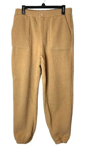 Blank NYC Tan Camel Teddy Bear Sherpa‎ Fleece Elastic Waist Jogger Pants Size M thumbnail 1