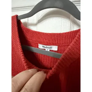 Madewell Womens Ribbed Pocket‎ Crewneck Sweater Rust Red J8782 Medium thumbnail 4