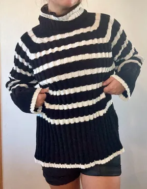 Altar'd State Black Ivory Striped Turtleneck Sweater Size Small thumbnail 1