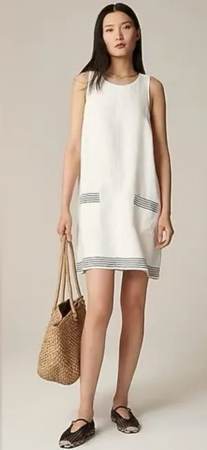J.Crew Maxine Sailor Stripe Dress Linen A Line White Preppy Retro Resort XS NWT thumbnail 1