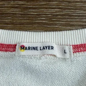 Marine Layer Anytime Ringer Sweatshirt Women's L Cream Red Raglan Crewneck thumbnail 9