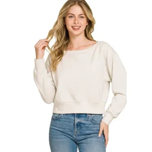 Zenana Scuba Cropped Boat Neck Pullover Sweatshirts - Large thumbnail 2