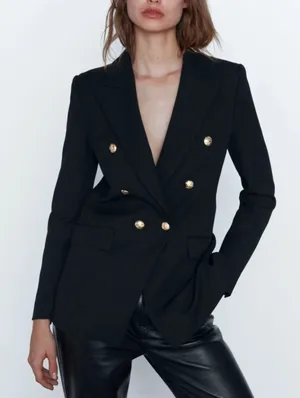 NWOT! Rare Zara Black Double-Breasted Blazer with Gold Buttons Size XS thumbnail 1