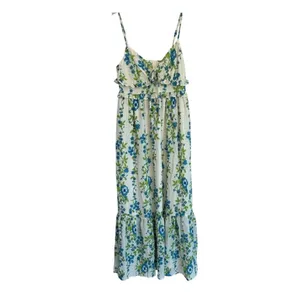Band of the Free Floral Ruffle Maxi Dress Egret‎ Palace Blue XS B50326 Boho thumbnail 2