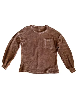 Brown Waffle Knit Long Sleeve Loungewear Pajama Top (Large) thumbnail 2