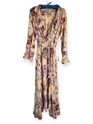Revolve Jaase Chantal Boho Floral Ruffle Romantic Maxi Dress Peach Pink Handcrafted M thumbnail 4