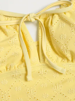 Samiol Yellow Wave Cut Tie Front Tankini Set Size XL thumbnail 7