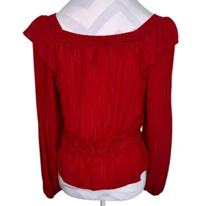 Universal Threads Puff Sleeve Peplum Top Large Elegant Red Women's Top thumbnail 8