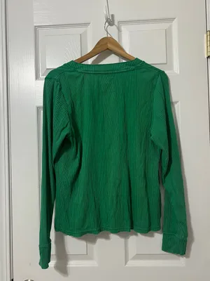 Aerie Road Trip Long Sleeve Henley T-Shirt Size XL Kelly Green thumbnail 4