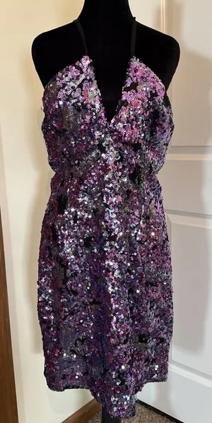 Dress The Population Amiya Purple & Silver Sequin Mini Dress XL thumbnail 1
