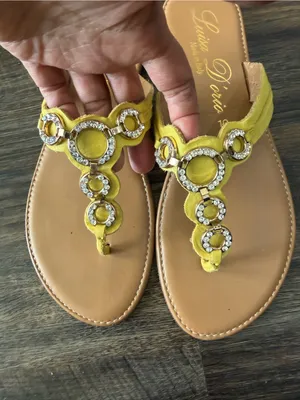 Luisa D’Oris Italy Yellow Crystal-Accent T-Strap Sandals thumbnail 2