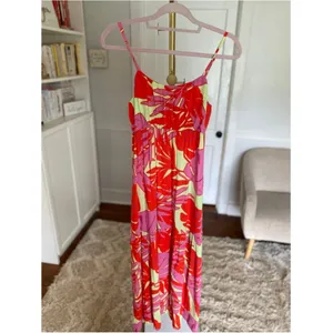 Sanctuary Tropical Palm‎ Print Resort Maxi Dress Pink Red Vaca Quiet Luxury Bold thumbnail 2