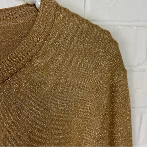 Charter Club Gold Metallic Thread Knit Cardigan Sweater Size L thumbnail 6
