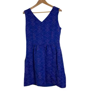 Maeve Anthropologie Averie Royal Blue Aztec Fit And Flare Brocade Dress Size 14 thumbnail 3