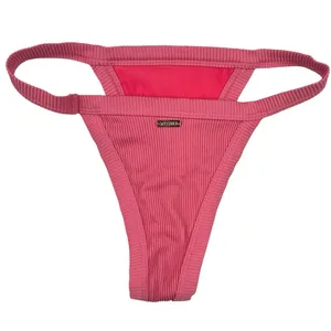 Meshki Pink Ribbed Knit 2 Piece Beach Swimsuit Swimwear Bikini Set Size L & M thumbnail 5