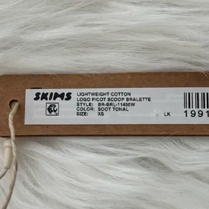 Skims Lightweight Cotton Logo Picot Scoop Bralette Soot Tonal XS thumbnail 9