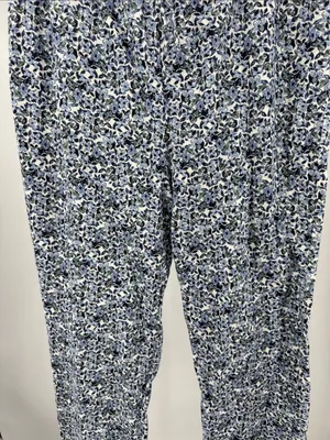 Garnet Hill Blue Green Floral Pajama set organic cotton long sleeve pants L/XL thumbnail 4