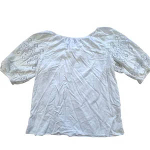 LOFT White Eyelet Crochet Lace Peasant Blouse Womens Small Scoop Neck Top Stars thumbnail 2