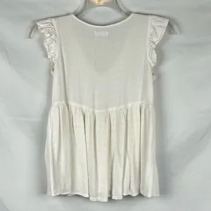 Japna 100% Viscose White Boho Cap Sleeve V-neck Peasant Top Babydoll Small thumbnail 2
