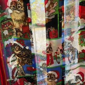Vintage Christmas Cat Scarf Sheer Red Green Holiday Kitty Print Accessory thumbnail 8