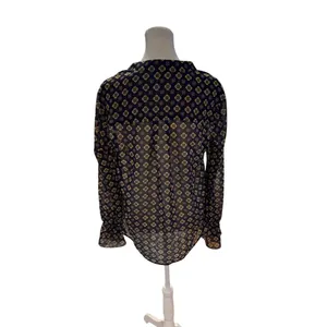 CAbi Women's Small Multicolor Geometric V-Neck Long Sleeve Sheer Blouse thumbnail 2