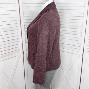 Vintage L.L. Bean Tweed‎ Blazer Large Burgundy Herringbone Wool Silk Blend Maroo thumbnail 2