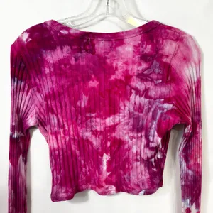 Aerie Medium Crop Top Handmade Tie Dye Long Sleeve‎ Hot Pink Knit Preppy 1025 thumbnail 8
