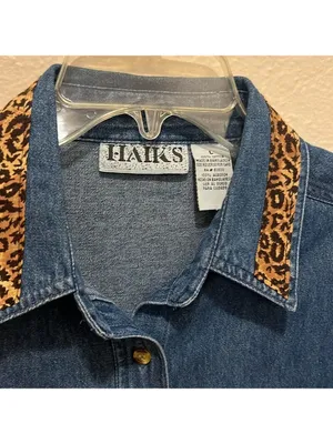 Vintage Blue Denim Shirt with Leopard and zebra Trim • Jean shirt • Jean jacket thumbnail 4