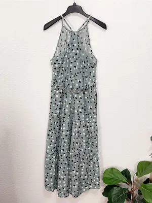 Miss Sparkling Sage Green Polka Dot Tiered Maxi Dress Belted Adjustable Strap thumbnail 8