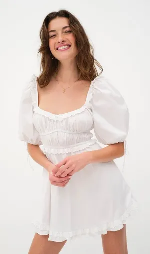 NWT For love and lemons Jackson Mini Dress‎ White Puff Sleeve New thumbnail 1