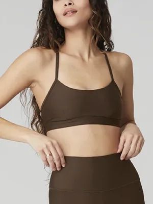 ALO Airlift intrigue sports bra espresso criss cross back straps workout top thumbnail 4