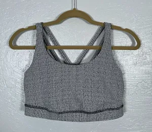 Lululemon Women 12 White Black Houndstooth Energy Sports Bra Athletic Workout thumbnail 1