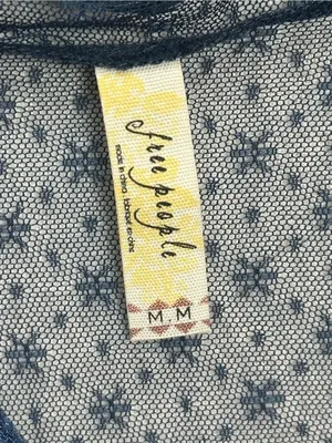 Free People Navy Blue Sheer Lace Eyelet Long Sleeve Boho Blouse Top Size M thumbnail 10