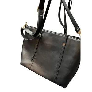Women's Black Faux Leather Tote Bag With Multiple Compartments & Adjustable Stra thumbnail 3