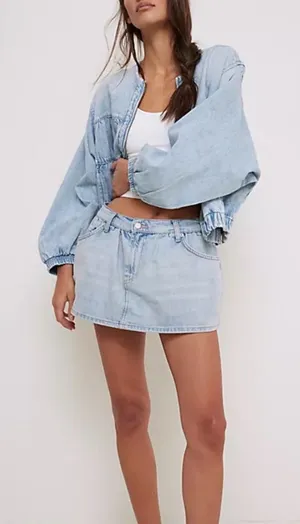 NWT We The Free Light Blue Denim Mini Skort thumbnail 1