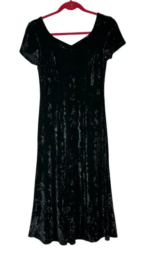 St. Michaels Black Velvet Midi Dress WhimsiGoth 90s Grunge Witchy Goth Size 8 thumbnail 1