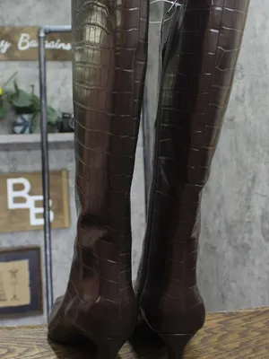 NWT INC International Concepts Knee High Boots Kitten Heel Brown Croc 8M thumbnail 9