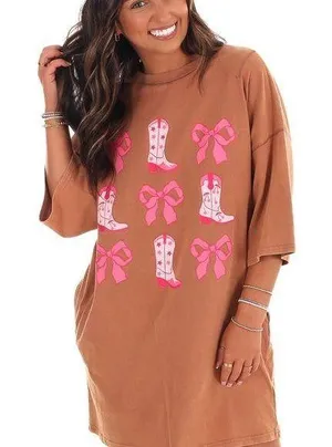Peach Love California WASHED RIBBON & WESTERN BOOTS T-SHIRT DRESS NWOT Punch LOVE SIZE S thumbnail 2