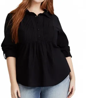 Torrid Black Pintuck Poplin Long Sleeve Button Up Shirt Plus Size 1X thumbnail 1