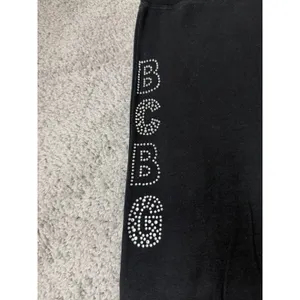 BCBG Max Azria Black Rhinestone Tracksuit Set Hoodie Flare Pants Y2K Women L thumbnail 8