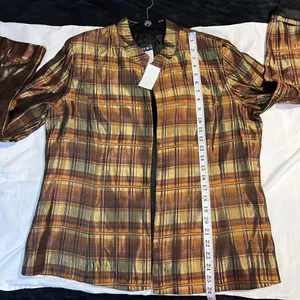 MSK‎ Plaid Open Front Jacket Blazer Brown Gold Metallic Shimmer Evening Wear-XL thumbnail 5