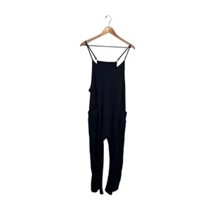 Women's Black Jumpsuit V Neck Strappy Sleeveless Pockets Large Casual Comfy thumbnail 6
