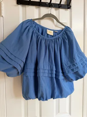 Anthropologie Maeve Blue Bubble Tiered Puff Sleeve Top XS thumbnail 2