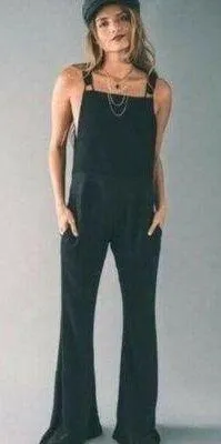 Party Jumpsuit Overalls Black Rayon Flare Cut - Size Medium thumbnail 1