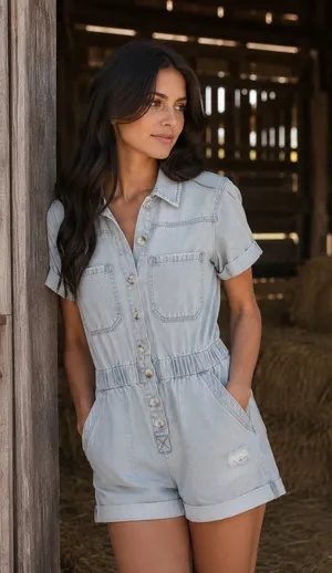 Show Me Your MuMu 100% Cotton Denim Cannon Romper Dockside Size Small thumbnail 1