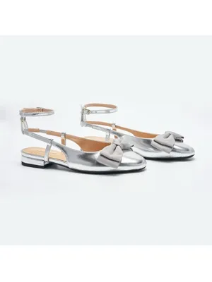 C. Paravano Size 8.5 (EU 39.5)- Sling Back Flats - Silver With Bow Accent. thumbnail 10