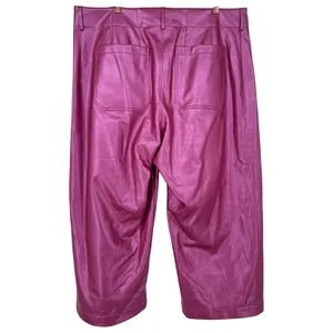Anthropologie Maeve Colette Faux Leather Wide Leg Cropped Pants Pink Size 20W thumbnail 6