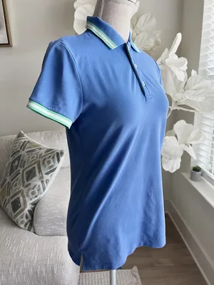 Ralph Lauren Blue Polo Woman’s Golf Shirt with Green-Trim Collar Size Small thumbnail 3